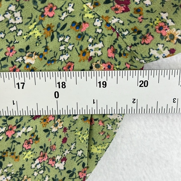 Manydress Dress Sz L Green Floral Print Flutter Sleeves V-Neck Ruffled Hem EUC - Picture 7 of 8